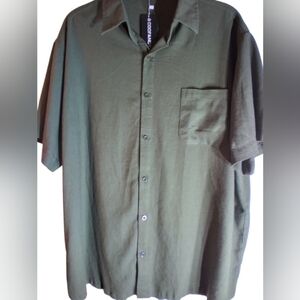 NWT Coofandy Men's Green Short Sleeve Button Down Shirt Size XL Office Workwear